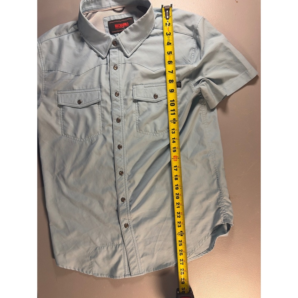 Rock & Roll Denim Western Shirt Mens Small Blue Short Sleeve Snap BMN3S02400 - Picture 4 of 7